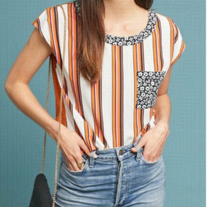 ANTHROPOLOGIE-PETANI Striped Mixed Pattern Tee (Small)